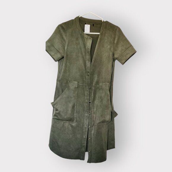 WOMENS SIZE 8 OLIVE GREEN SHORT SLEEVE UTILITY JACKET WITH BUTTON DOWN AND BELT - Picture 6 of 6